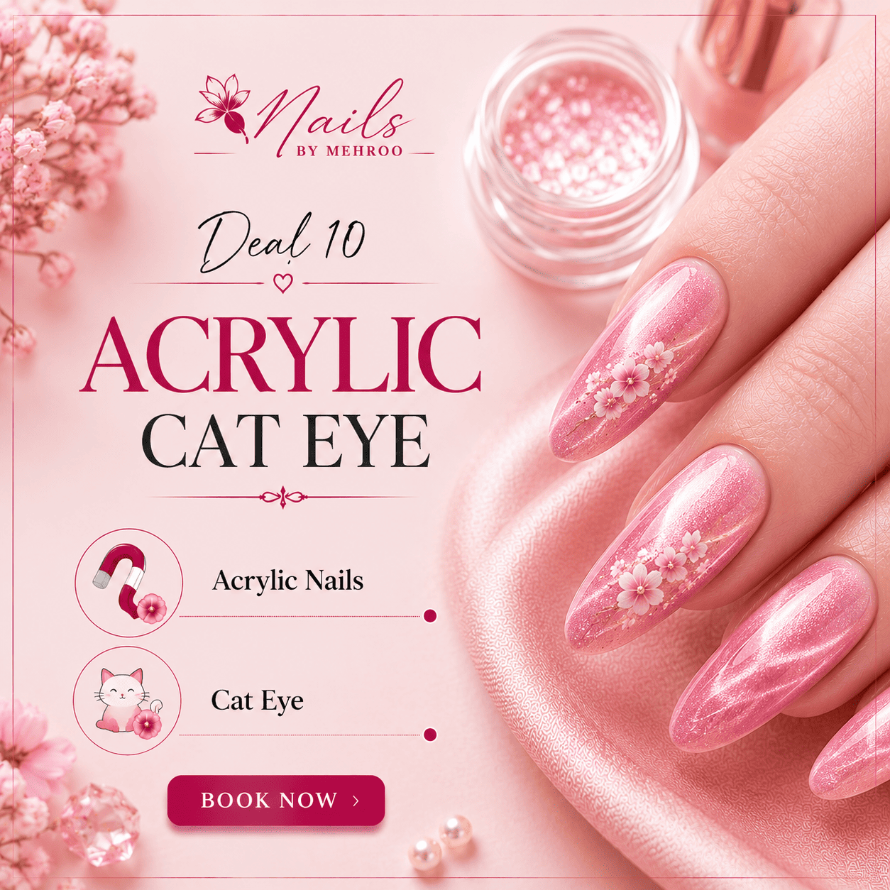 Acrylic cat eye nails by Mehroo